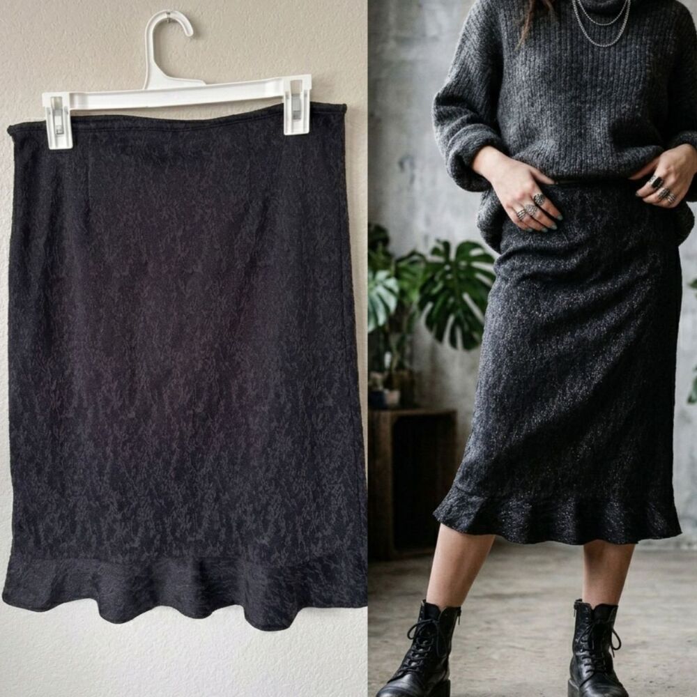 Vintage Y2K Free People Shimmer Textured Ruffle Midi Skirt M Whimsigoth Coquette